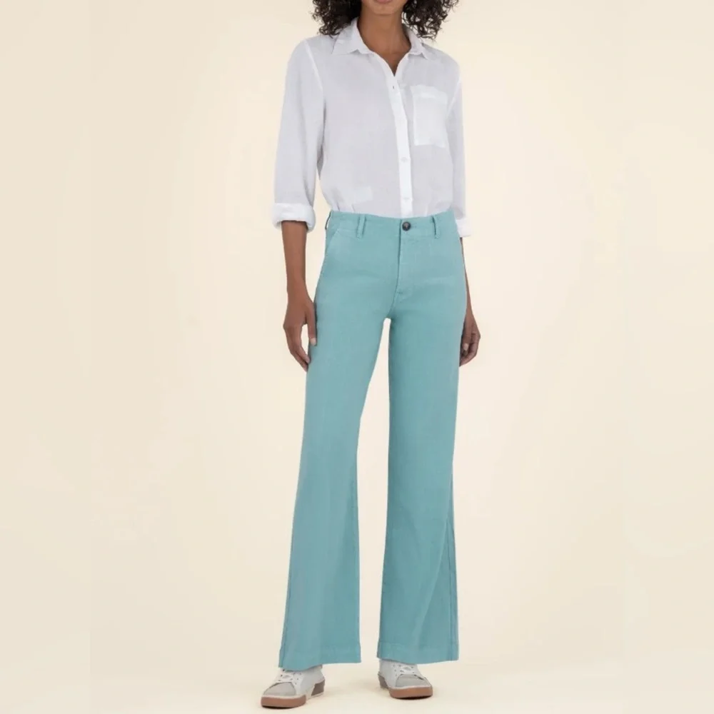 Kut from the Kloth High-Rise Wide Leg Pants in Aqua Blue - Picture 1 of 10